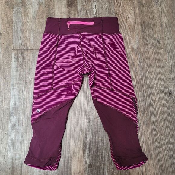 Lululemon Run For Your Life Crop Hyper Stripe Raspberry Glo Light Plum Pow Small - Picture 3 of 6